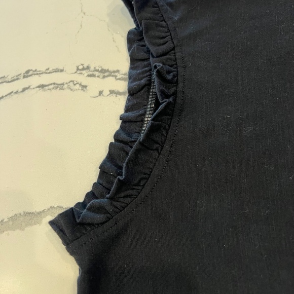 Maeve by Anthropologie Black Ruffle Neck Rouched Long Sleeve Tee- SZ L - Picture 7 of 11
